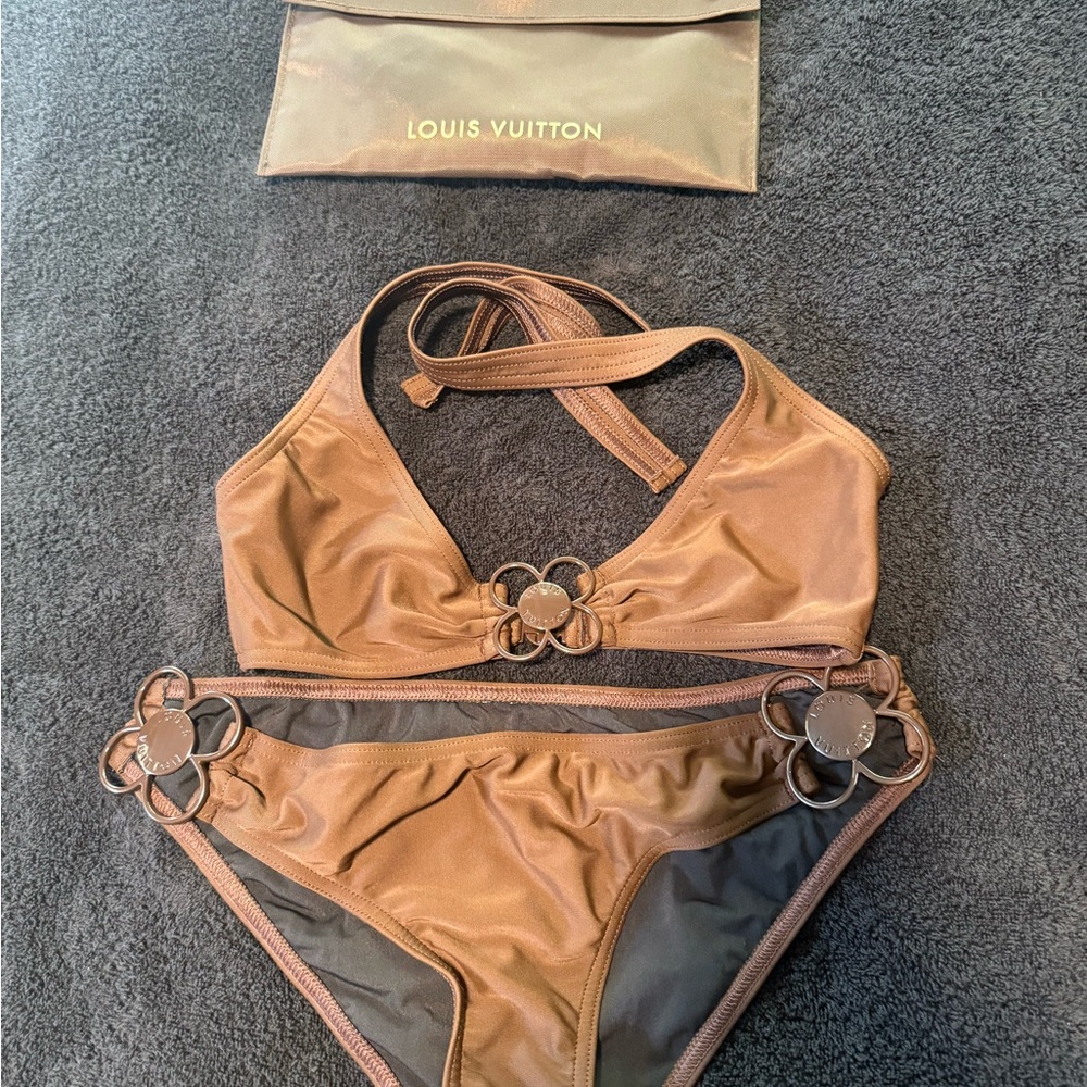Louis Vuitton Chocolate Brown Bikini with Louis Vuitton garmet bag